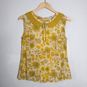 Boden Cream and Yellow Floral Sleeveless Top with Peter Pan Collar